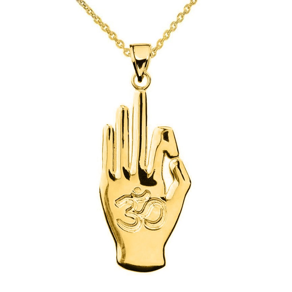 10k Solid Gold Stay Calm Ohm Hand Sign Yoga Symbol Pendant Necklace 448$